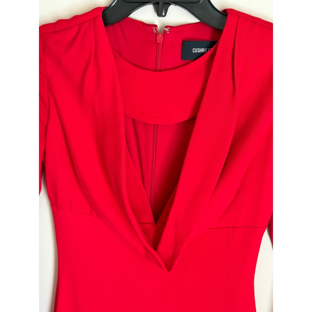 Cushnie Et Ochs Midi Dress Womens 2 Red Draped Cutout Neckline Sheath - Picture 7 of 11